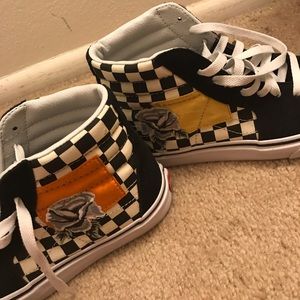 patchwork vans orange on one yellow on other